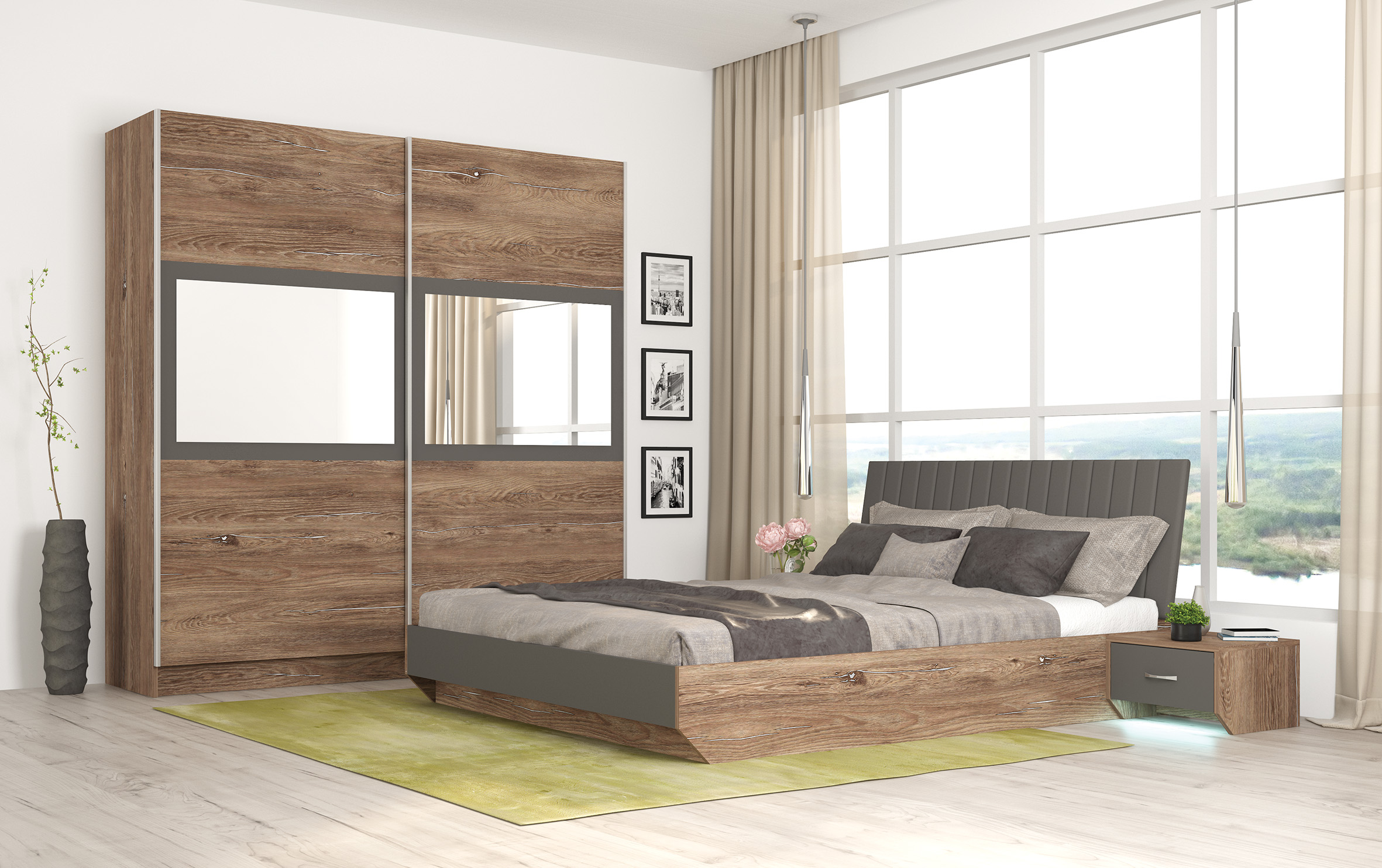 Set dormitor Modena, brown silverjack/ grafit