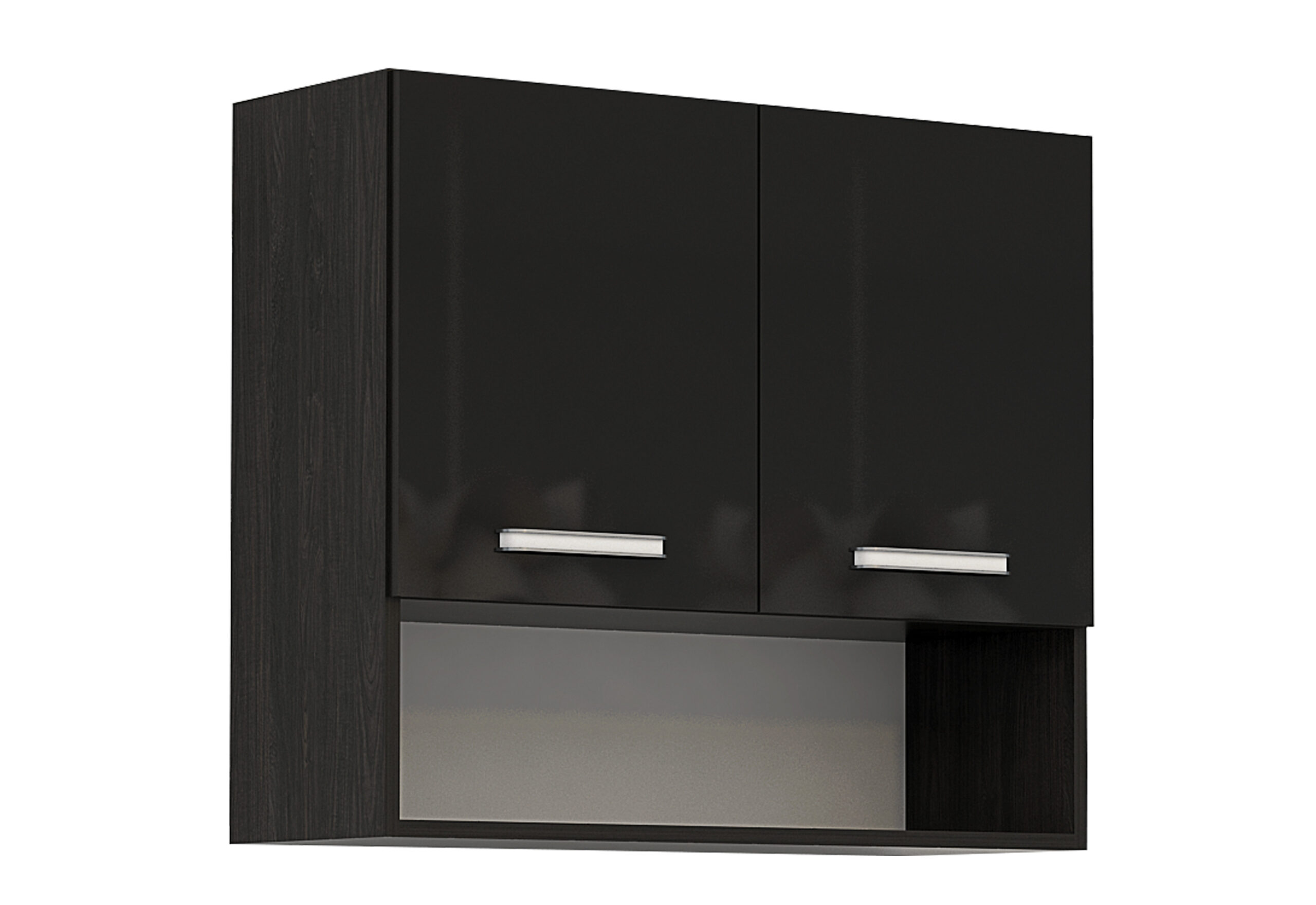 Corp superior 2 usi si nisa Elinor G15, 80x70, negru lucios/stejar carbon