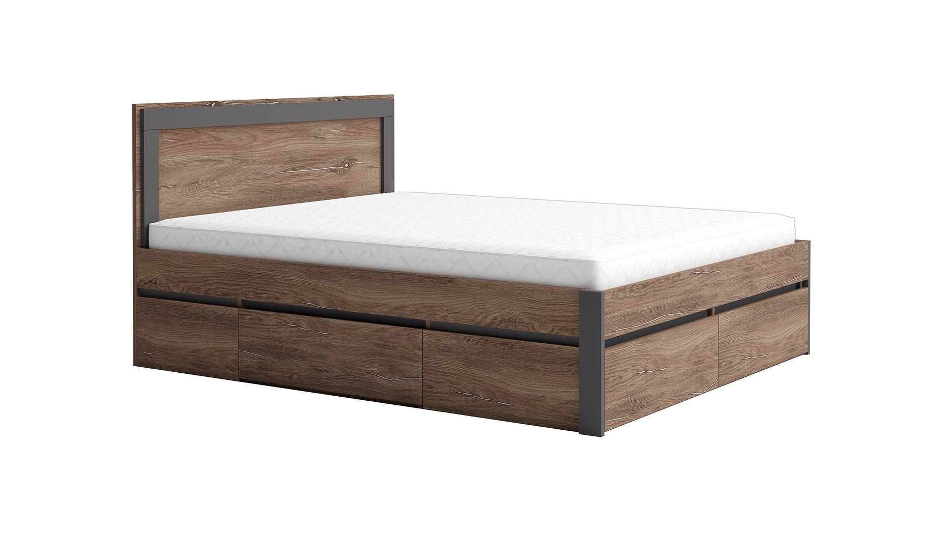 Pat dublu cu sertare Sorento MDF, 160x200, brown silverjack/ grafit