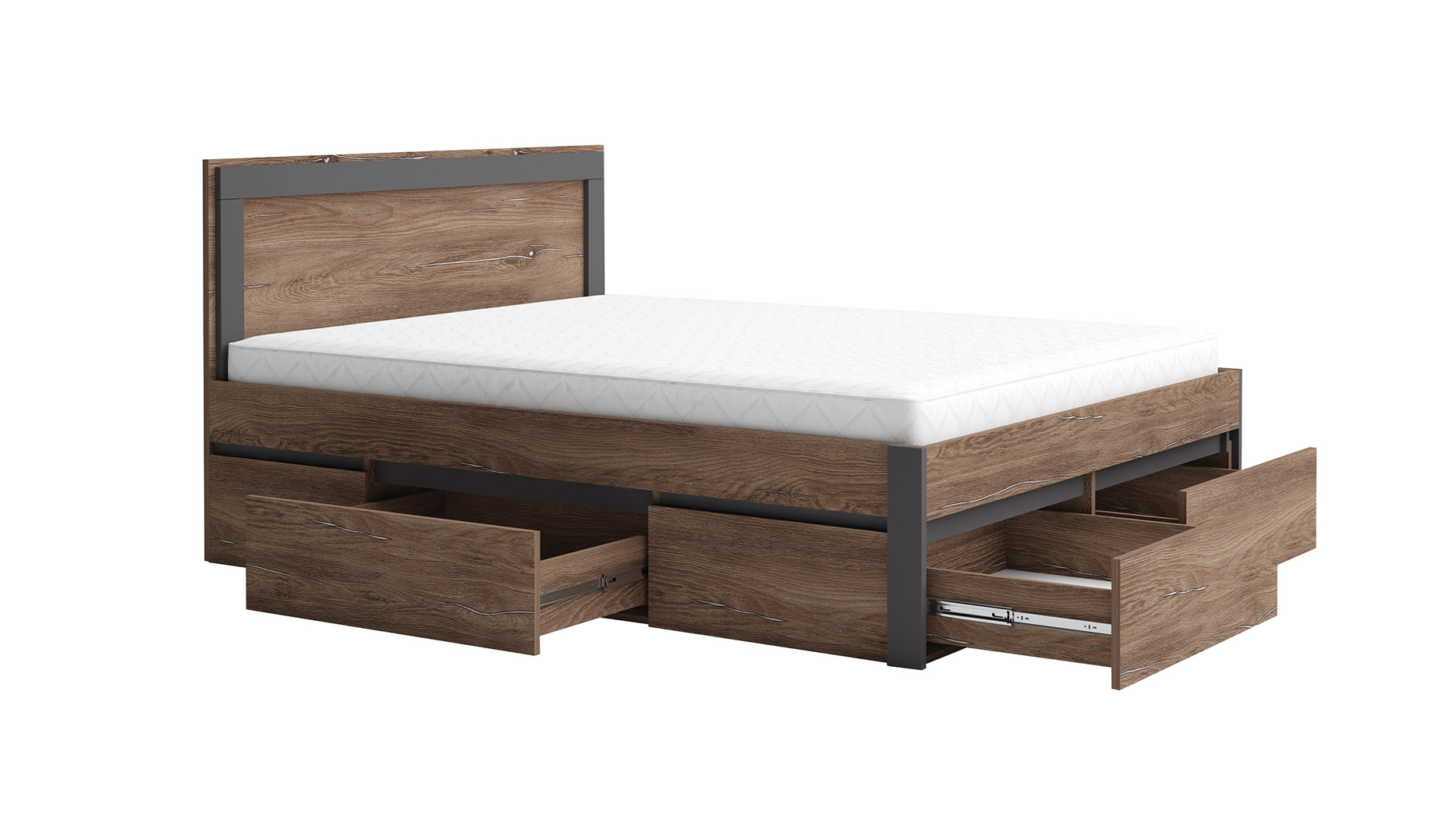 Pat dublu cu sertare Sorento MDF, 160x200, brown silverjack/ grafit - imagine 2