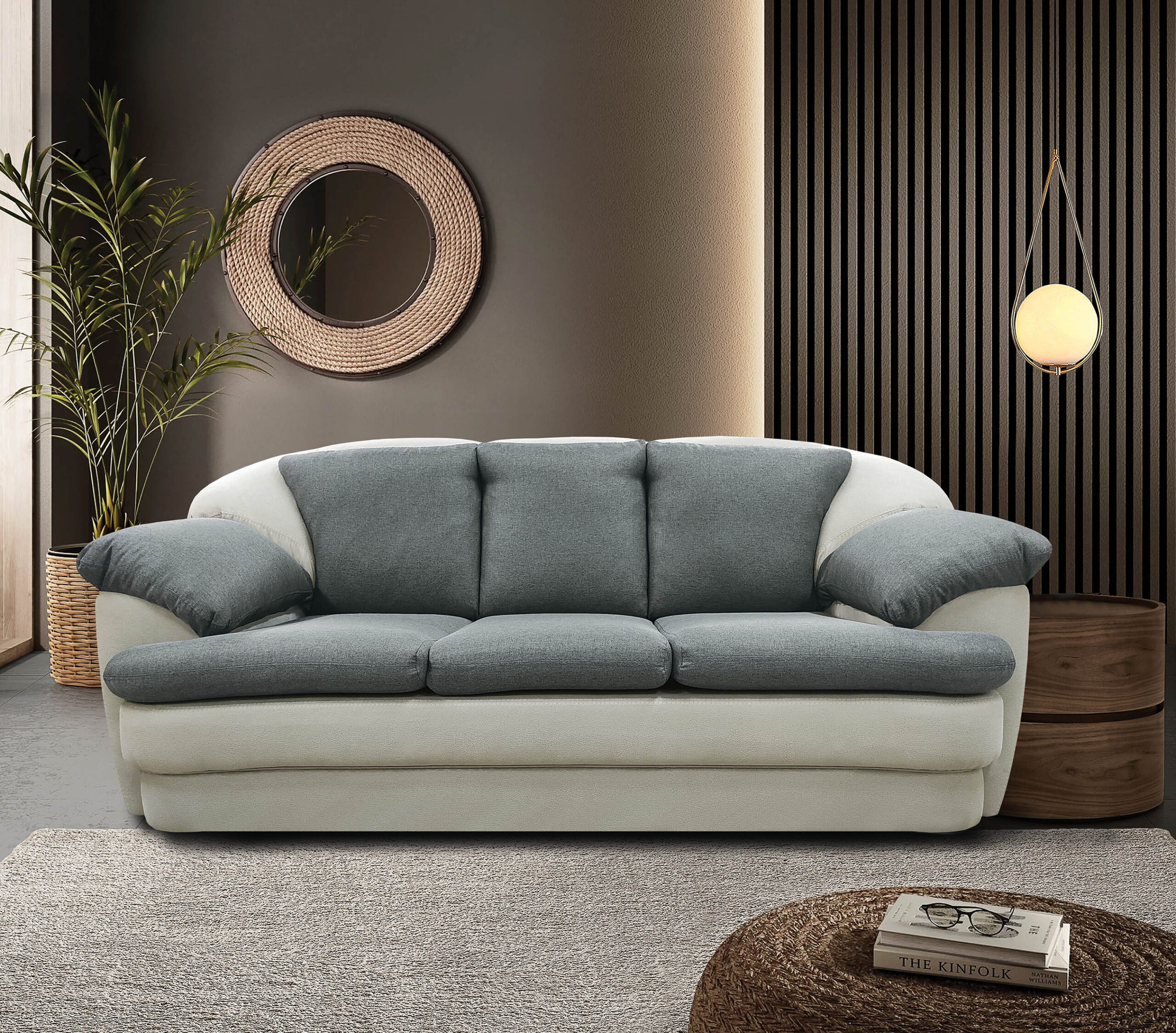 Canapea extensibila Monaco cu 3 locuri, 220x90x100, argintiu/ gri twist