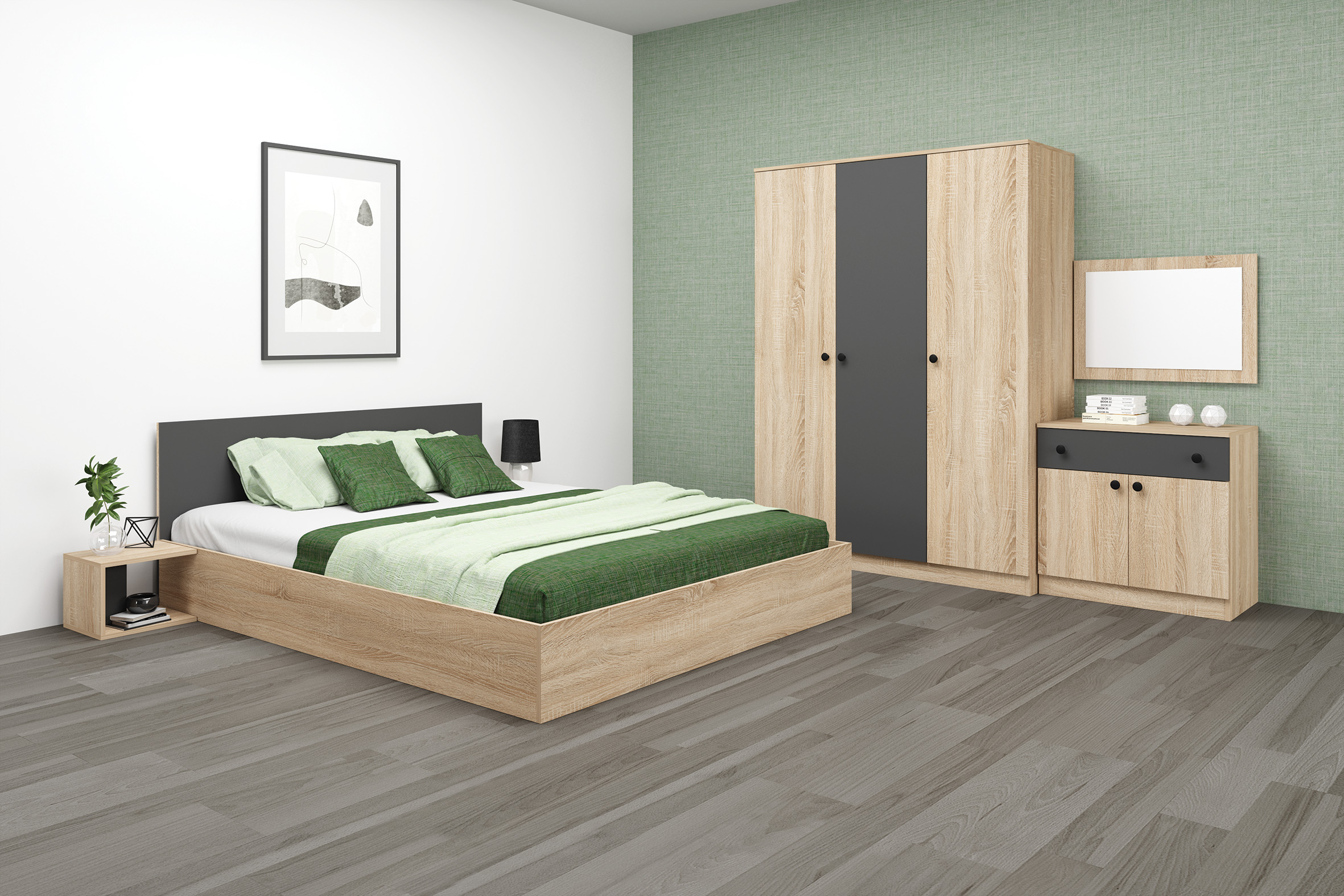 Set dormitor Marea, stejar sonoma/ antracit
