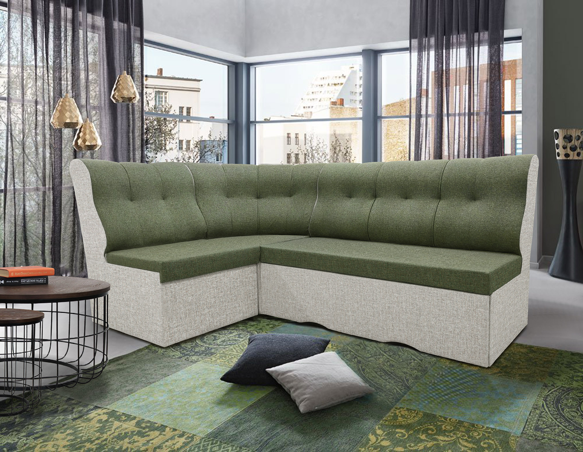 Coltar de bucatarie Standart, 210x140x88, lars cappuccino/ verde denver