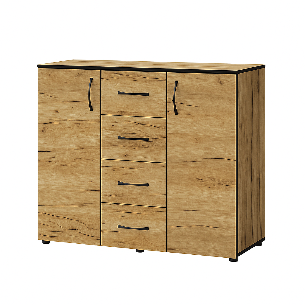 Comoda Apolo 4, 2 usi si 4 sertare, 100x43x91, craft gold