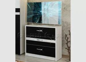 Comoda Stilo, stejar craft alb/ negru/ alb lucios